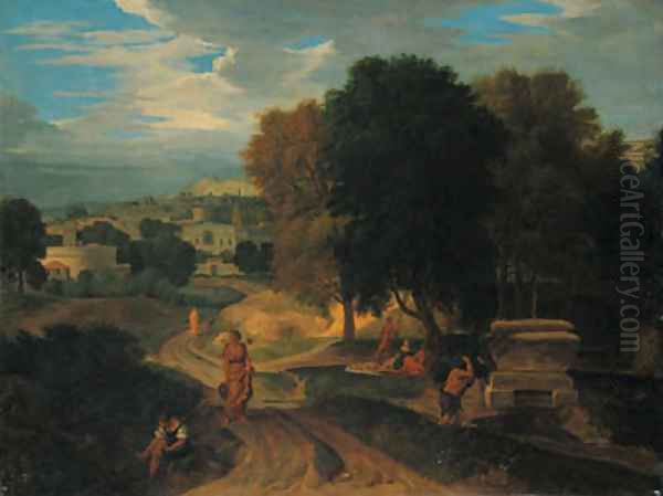 Figures in a classical landscape Oil Painting by Jean-Francois Millet