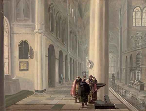 A gothic church interior with figures by an open tomb Oil Painting by Johann Ludwig Ernst Morgenstern