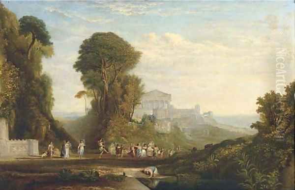 A Bacchanalean procession in an Arcadian landscape Oil Painting by John Martin