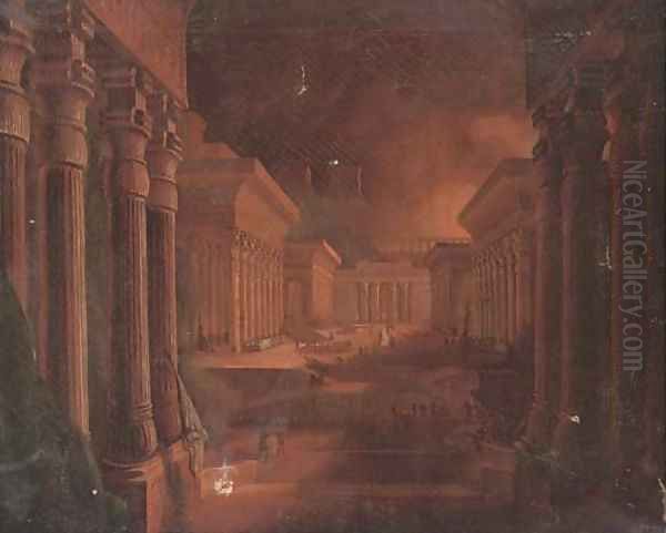 Figures among extensive Egyptian buildings Oil Painting by John Martin