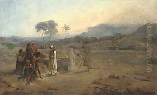 Figures in a desert landscape, thought to be North Africa Oil Painting by Leopold Carl Muller