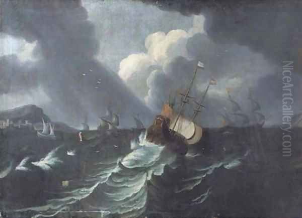 Three-masters and other shipping in a storm Oil Painting by Pieter the Younger Mulier