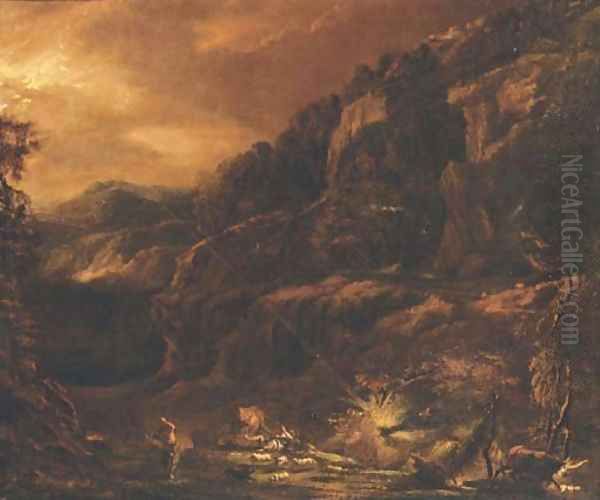 A rocky landscape in a storm Oil Painting by Pieter the Younger Mulier