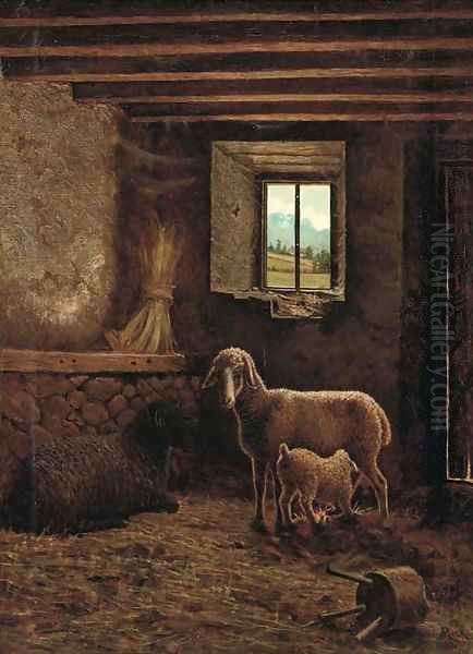 Sheep in a barn Oil Painting by Eugene Meeks