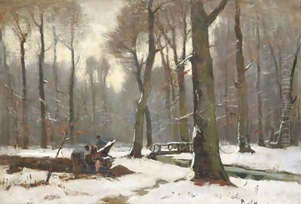 Winter in Haagsche Bosch woodcutters at work Oil Painting by Frits Mondriaan