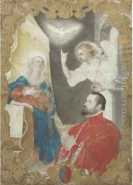 The Holy Spirit with an angel, the Madonna and a portrait of the Doge Oil Painting by Alessandro Merli