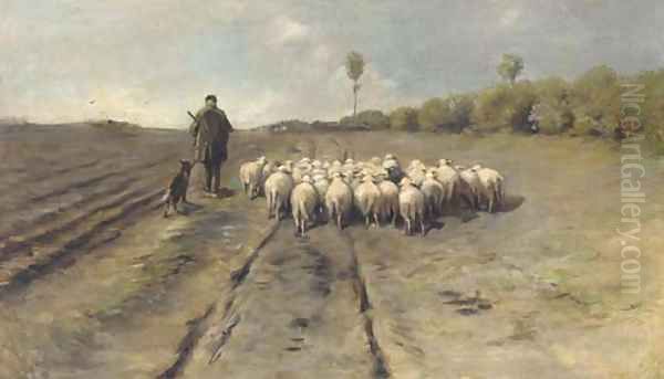 A shepherd leading his flock home Oil Painting by Anton Mauve