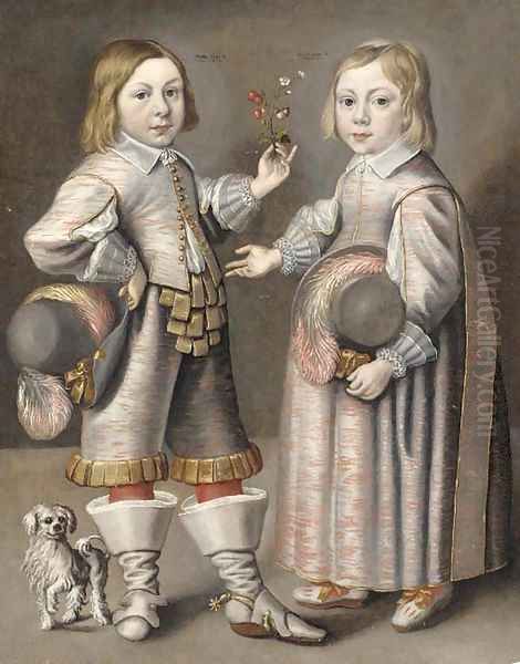 Double portrait of a boy and girl, aged 4 and 3 Oil Painting by Hendrik Munnichoven