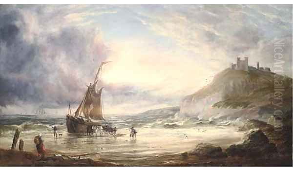 Unloading the days catch, Whitby Bay Oil Painting by Thomas Rose Miles