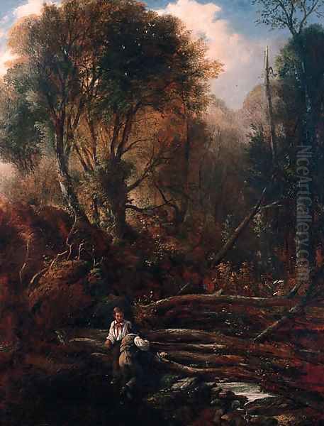 Two Boys In A Forest Oil Painting by William James Muller