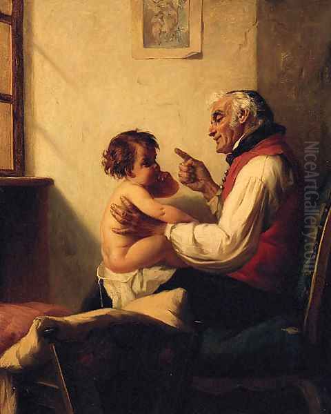 The First Lesson Oil Painting by August Miller