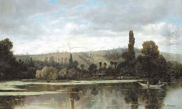 A tranquil lake by Claude Francois Auguste Marquise De Mesgriny