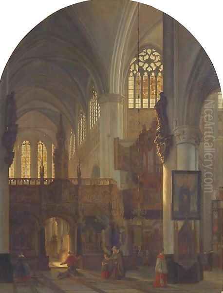 A church interior with worshippers Oil Painting by Cornelis Van Der Meer Mohr