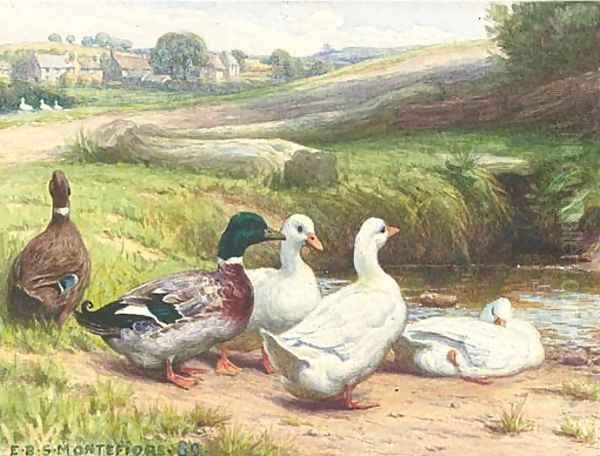 Ducks by a pond Oil Painting by Edward Brice Stanley Montefiore