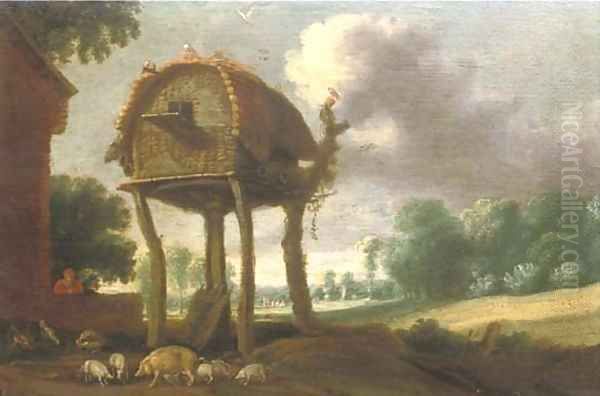 A dovecote in a wooded landscape Oil Painting by Jan Christiaensz. Micker