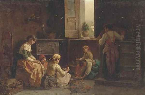 Preparing the evening meal Oil Painting by Luigi Maggiorani