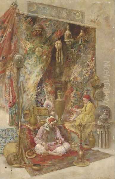 The hookah smoker Oil Painting by Nikolai Tarasievich Malyshev