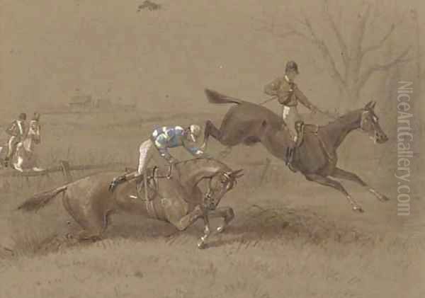 Incidents on the steeple chase Oil Painting by Thomas Hillier Mew