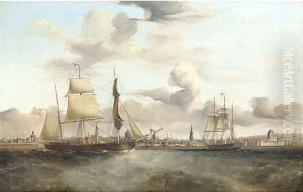 The three-masted barque Orkney Lass in two positions off the waterfront at Liverpool Oil Painting by William Kimmins McMinn