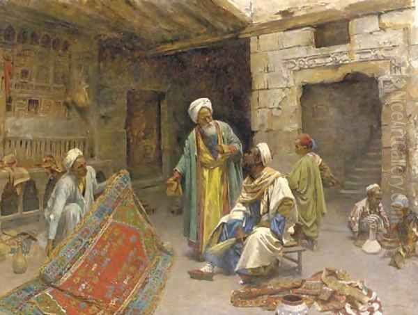 At the bazar the carpet seller Oil Painting by Alphons Leopold Mielich