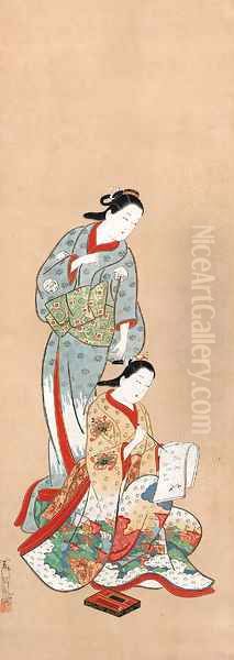 Two courtesans Oil Painting by Furuyama Morotane