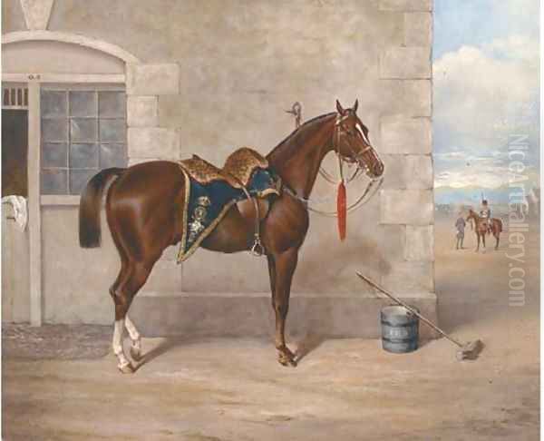 A liver chestnut charger of the Hussars Oil Painting by John Mathews