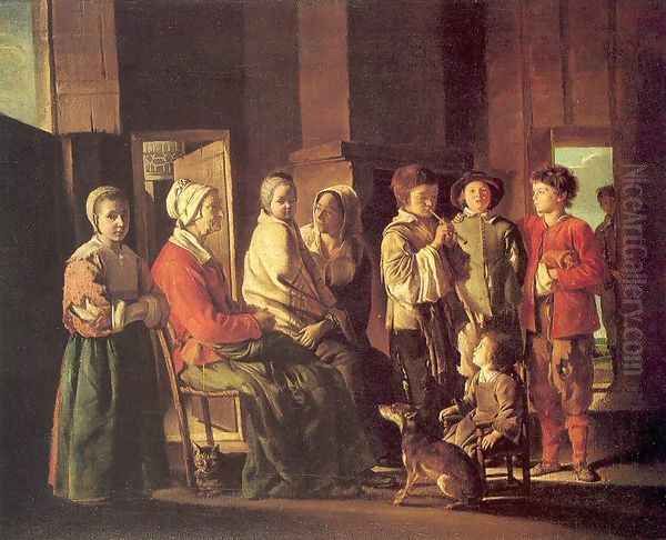 A Visit to Grandmother 1640s Oil Painting by Le Nain Brothers