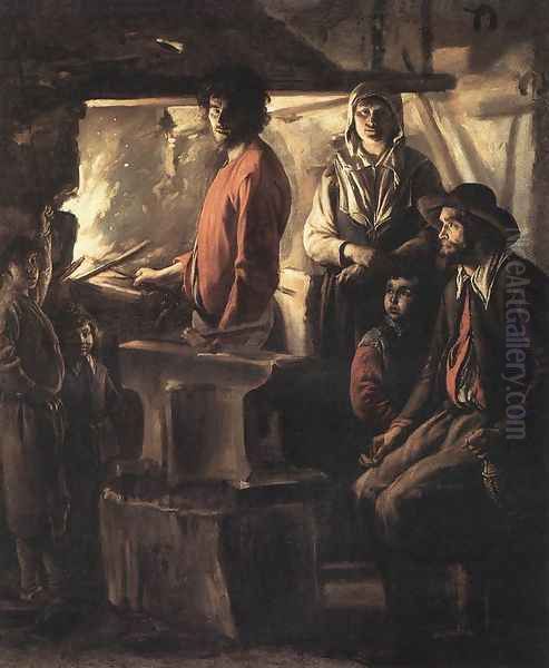 Blacksmith at His Forge Oil Painting by Le Nain Brothers