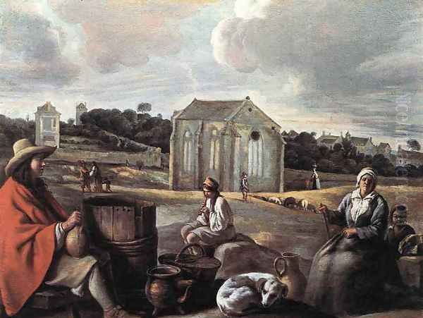 Landscape with Peasants and a Chapel Oil Painting by Le Nain Brothers