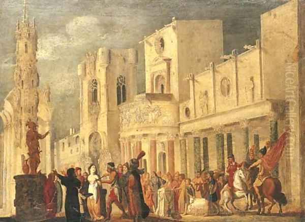 An architectural capriccio with the martyrdom of Saint Agatha Oil Painting by Francois de Nome (Monsu, Desiderio)