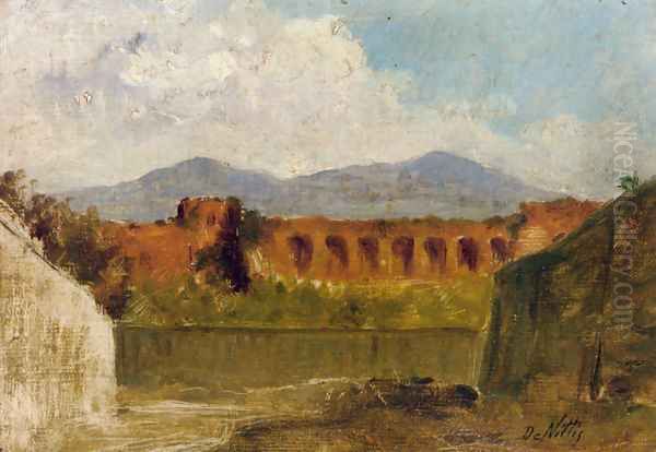 A Roman Aqueduct Oil Painting by Giuseppe de Nittis