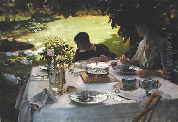 Breakfast in the Garden, 1883 Oil Painting by Giuseppe de Nittis