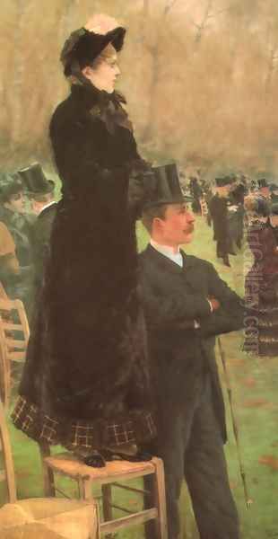 Horse Races in the Bois de Boulogne 1881 Oil Painting by Giuseppe de Nittis