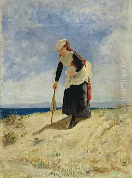 Woman on the Beach Oil Painting by Giuseppe de Nittis