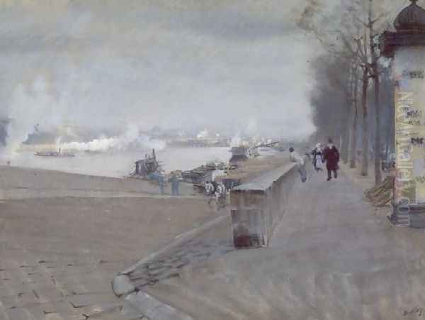 The Seine at Paris Oil Painting by Giuseppe de Nittis