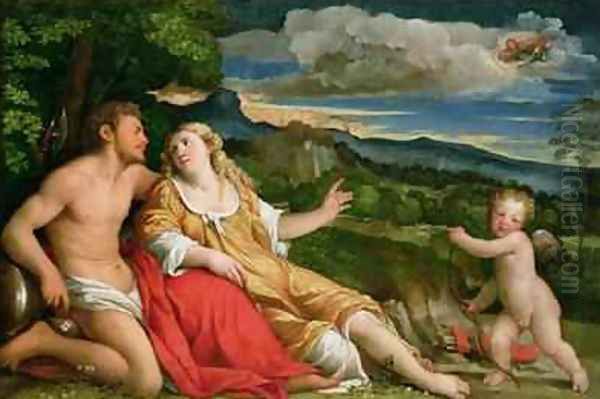 Mars, Venus and Cupid Oil Painting by Palma Vecchio (Jacopo Negretti)