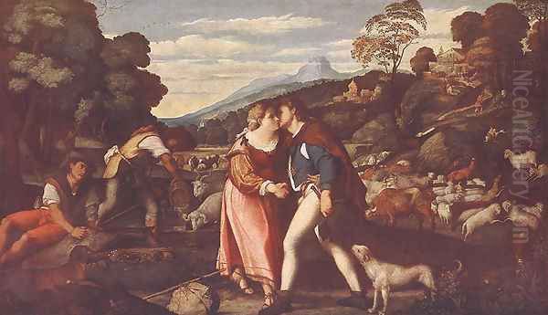 Jacob and Rachel Oil Painting by Palma Vecchio (Jacopo Negretti)