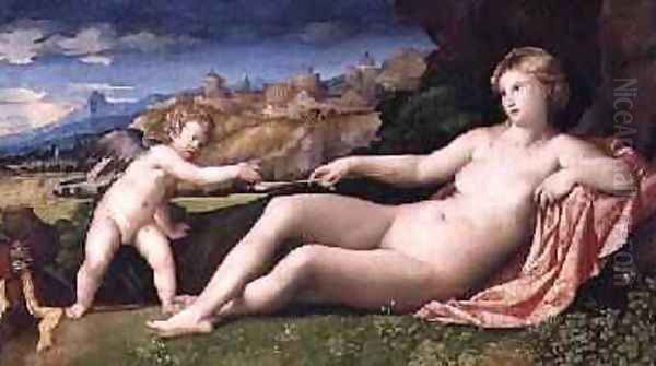 Venus and Cupid, c.1523-24 Oil Painting by Palma Vecchio (Jacopo Negretti)