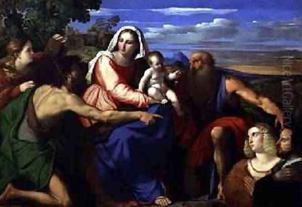 Sacra Conversazione with St. Catherine, John the Baptist and Two Donors Oil Painting by Palma Vecchio (Jacopo Negretti)