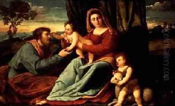 The Holy Family with the Infant St. John Oil Painting by Palma Vecchio (Jacopo Negretti)