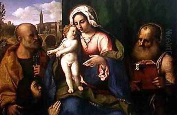 Virgin and Child with St. Peter, St. Jerome and a Donor Oil Painting by Palma Vecchio (Jacopo Negretti)