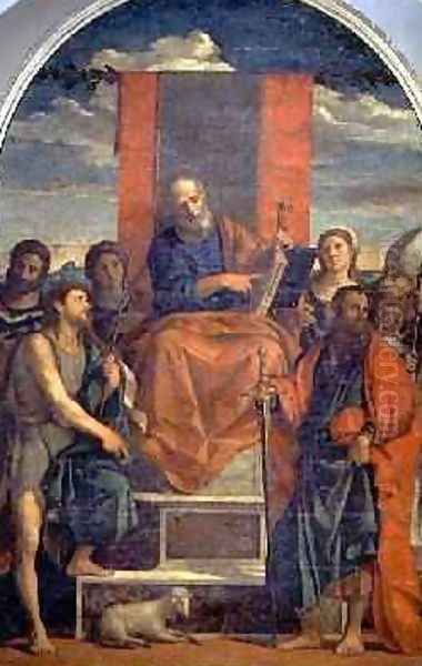 St. Peter Enthroned with Saints Oil Painting by Palma Vecchio (Jacopo Negretti)