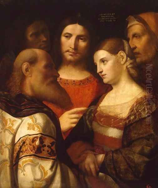 Christ and the Woman Taken in Adultery Oil Painting by Palma Vecchio (Jacopo Negretti)