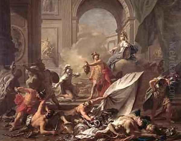 Perseus under the protection of Minerva turns Phineus to stone by brandishing the head of Medusa Oil Painting by Jean-Marc Nattier