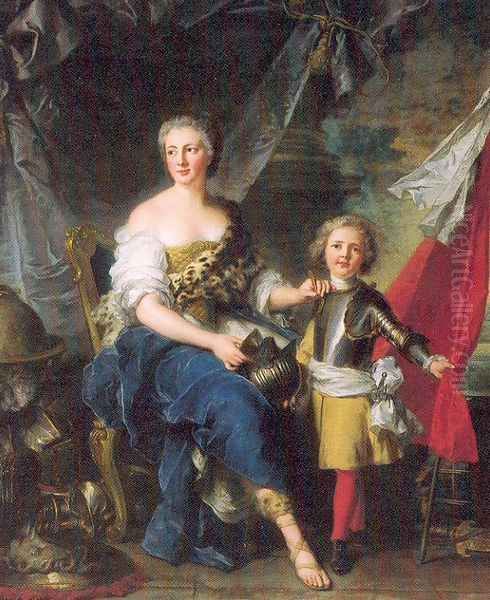 Mademoiselle de Lambesc as Minerva, Arming her Brother the Comte de Brionne 1732 Oil Painting by Jean-Marc Nattier