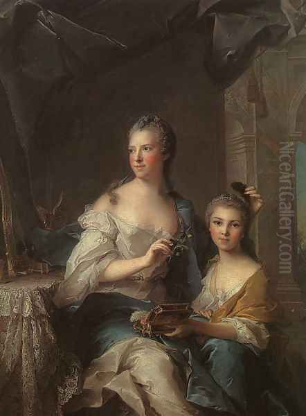 Madame Marsollier and her Daughter 1749 Oil Painting by Jean-Marc Nattier