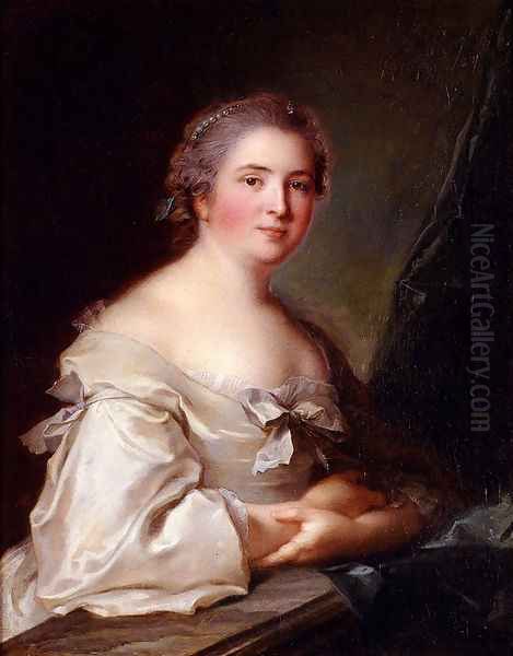 Portrait Of A Lady Leaning On A Balustrade Oil Painting by Jean-Marc Nattier