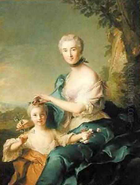 Madame Crozat de Thiers and her Daughter 1733 Oil Painting by Jean-Marc Nattier