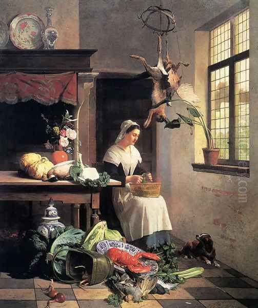 A Maid in the Kitchen Oil Painting by David Emil Joseph de Noter