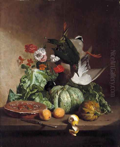 Fruit, flowers and game Oil Painting by David Emil Joseph de Noter